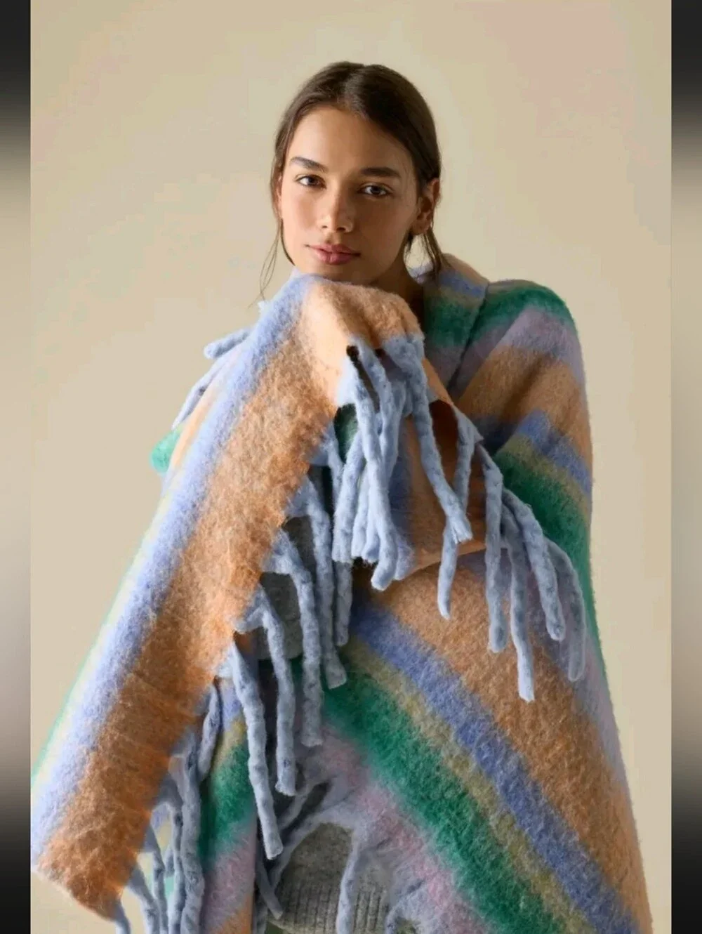 NWT! Urban Outfitters, Monroe Faux Mohair Throw Blanket, Pink/teal Stripe Multi